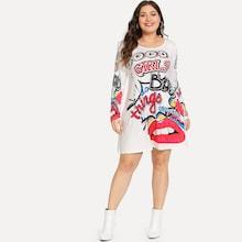 Shein Plus Mixed Print Fit & Flare Dress