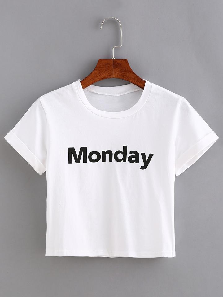 Shein Letter Print Crop T-shirt - White