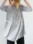 Shein Grey Cold Shoulder Long Sleeve T-shirt