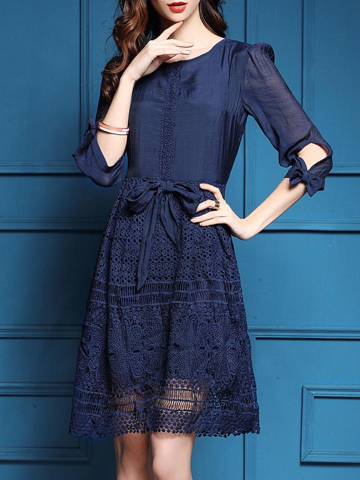 Shein Blue Crochet Hollow Out A-line Dress