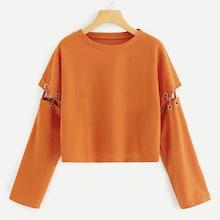 Shein Plus Lace Up Solid Sweatshirt