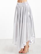 Shein Metallic Silver Band Waist Asymmetric Skirt