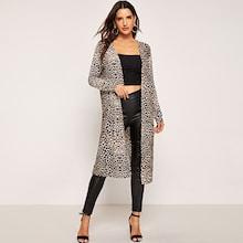 Shein Open Front Leopard Print Longline Coat