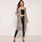 Shein Open Front Leopard Print Longline Coat