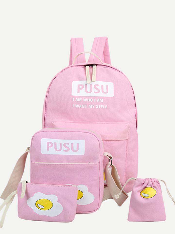 Shein Pink 4 Pieces Graffiti Print Bags
