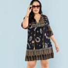 Shein Plus Tribal Print Tassel Tied Tunic Dress