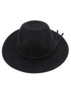 Shein Black Faux Leather Band Knit Fedora Hat