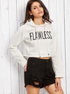 Shein White Letter Print Hooded Sweatshirt