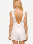 Shein White Tie Waist Sleeveless Backless Jumpsuit