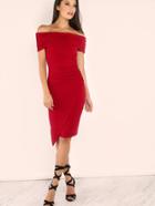 Shein Red Foldover Off The Shoulder Ruched Wrap Dress