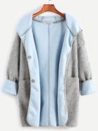 Shein Grey Hooded Drop Shoulder Sherpa Coat