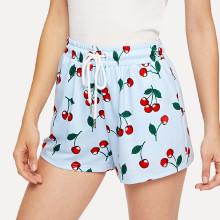 Shein Allover Cherry Print Drawstring Shorts