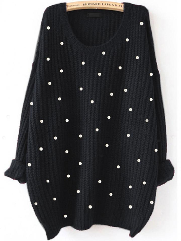 Shein Pearl Beaded Drop Shoulder Jumper