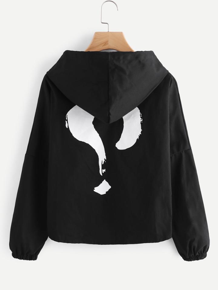 Shein Question Mark Print Back Drop Shoulder Hooded Jacket