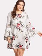 Shein Lace Insert Ruffle Sleeve Floral Dress