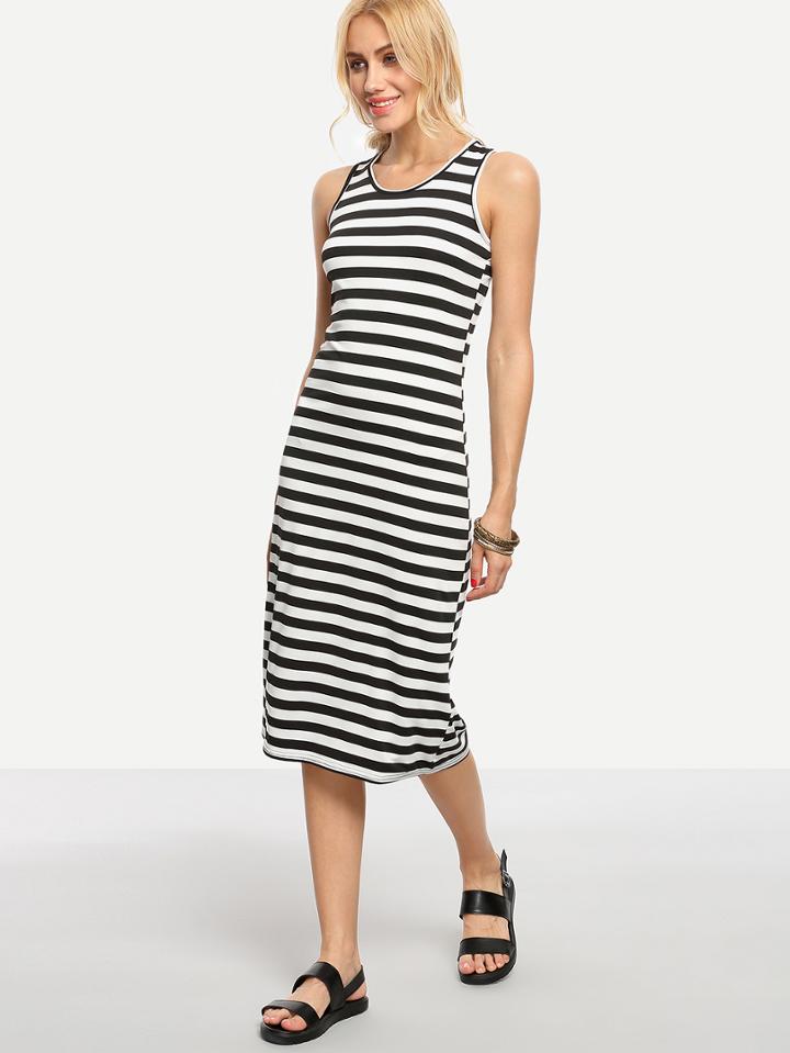 Shein Black White Striped Racerback Tank Dress