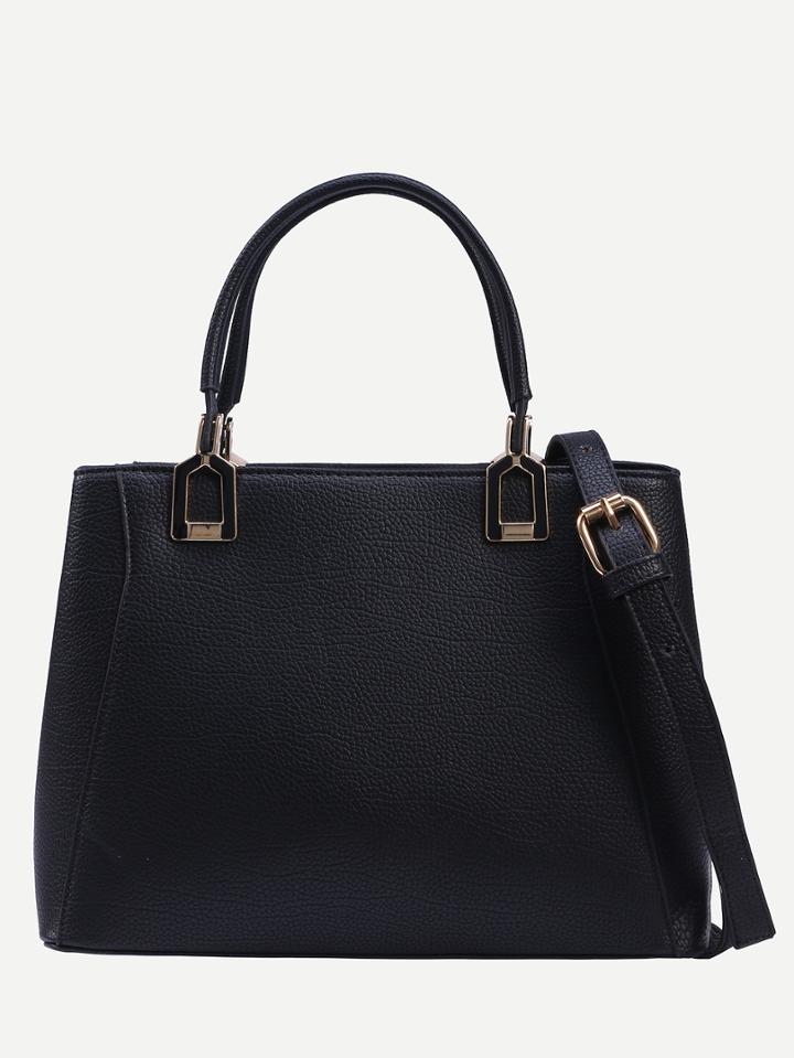 Shein Black Faux Leather Cutout Metal Detail Satchel Bag