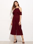 Shein Overlap Frill Cold Shoulder Culotte Jumpsuit