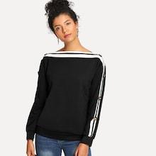 Shein Contrast Striped Button Decoration Sweatshirt