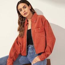 Shein Single Pocket Zip Up Cord Jacket