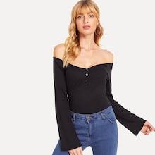 Shein Off Shoulder Button Front Tee