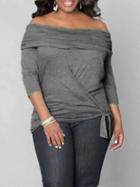 Shein Dark Grey Off The Shoulder Knotted Plus Top