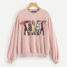 Shein Drop Shoulder Knot Detail Graphic Sweatshirt