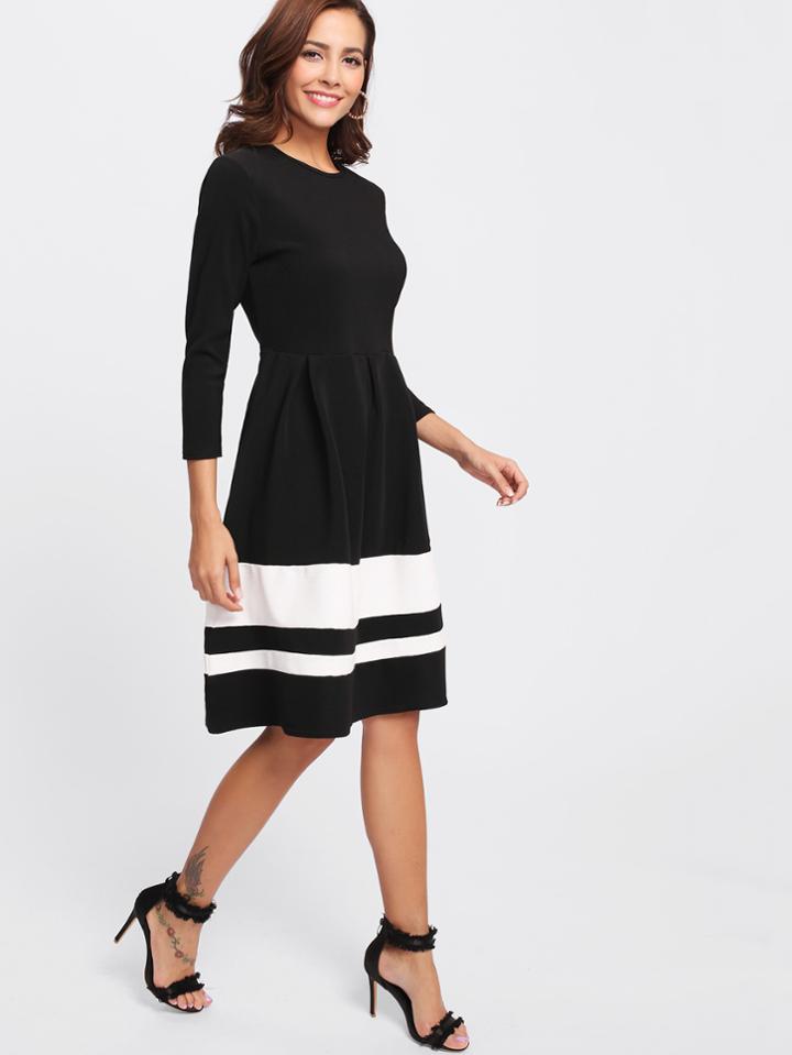 Shein Contrast Striped Hem Dress