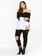 Shein Off Shoulder Color Block Dip Hem Top