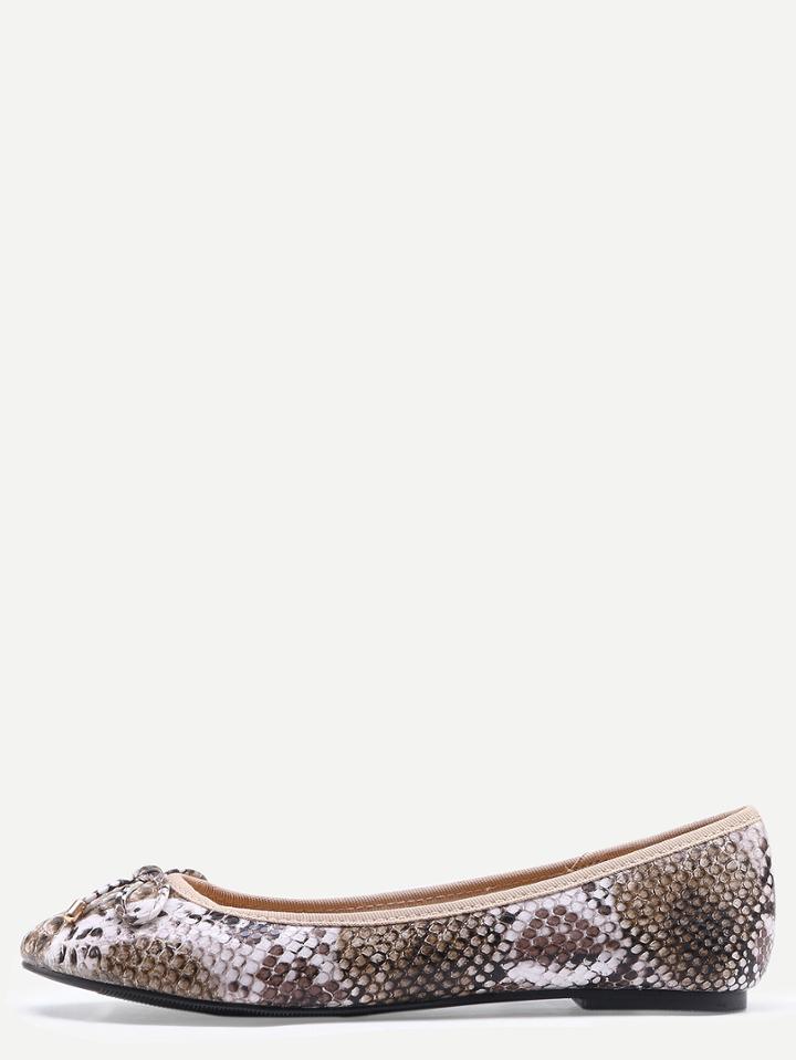 Shein Snake Embossed Bow Tie Ballet Flats - Bronze