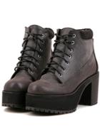 Shein Black Chunky Heel Hidden Platform Boots