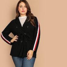 Shein Plus Contrast Sideseam Double Breasted Belted Coat