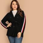 Shein Plus Contrast Sideseam Double Breasted Belted Coat