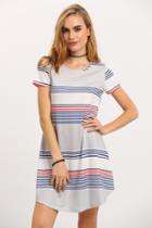 Shein Multicolor Striped Print Short Sleeve Dress