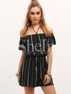 Shein Black Off The Shoulder Vertical Striped Jumpsuit