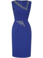 Shein Blue V Neck Beading Sheath Dress