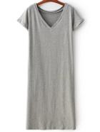 Shein Grey V Neck Plain Asymmetric T-shirt