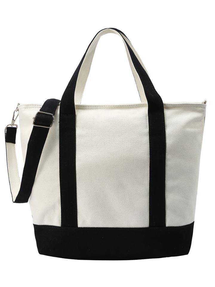 Shein Contrast Canvas Tote Bag - Black