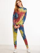 Shein Multicolor Tie Dye Print Drop Shoulder Sweatsuit