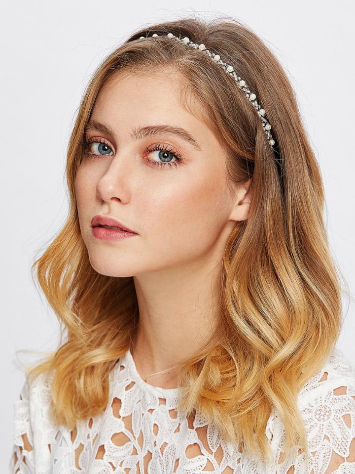 Shein Rhinestone & Faux Pearl Design Headband