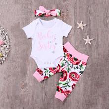 Shein Girls Letter Print Romper & Pants & Headband