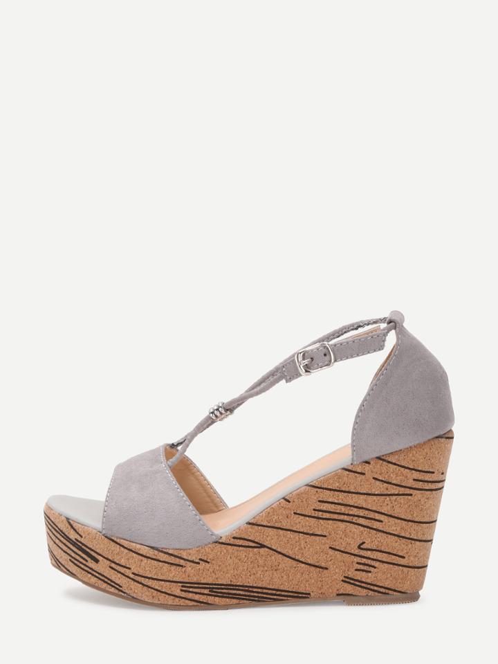 Shein Grey Faux Suede Open Toe Wedge Sandals