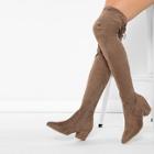 Shein Pointed Toe Stretch Suede Block Heel Thigh Boots