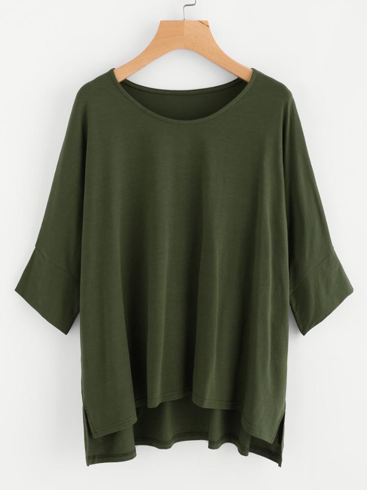 Shein Staggered Hem Solid Tee