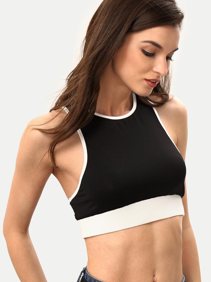 Shein Black White Patchwork Crop Top
