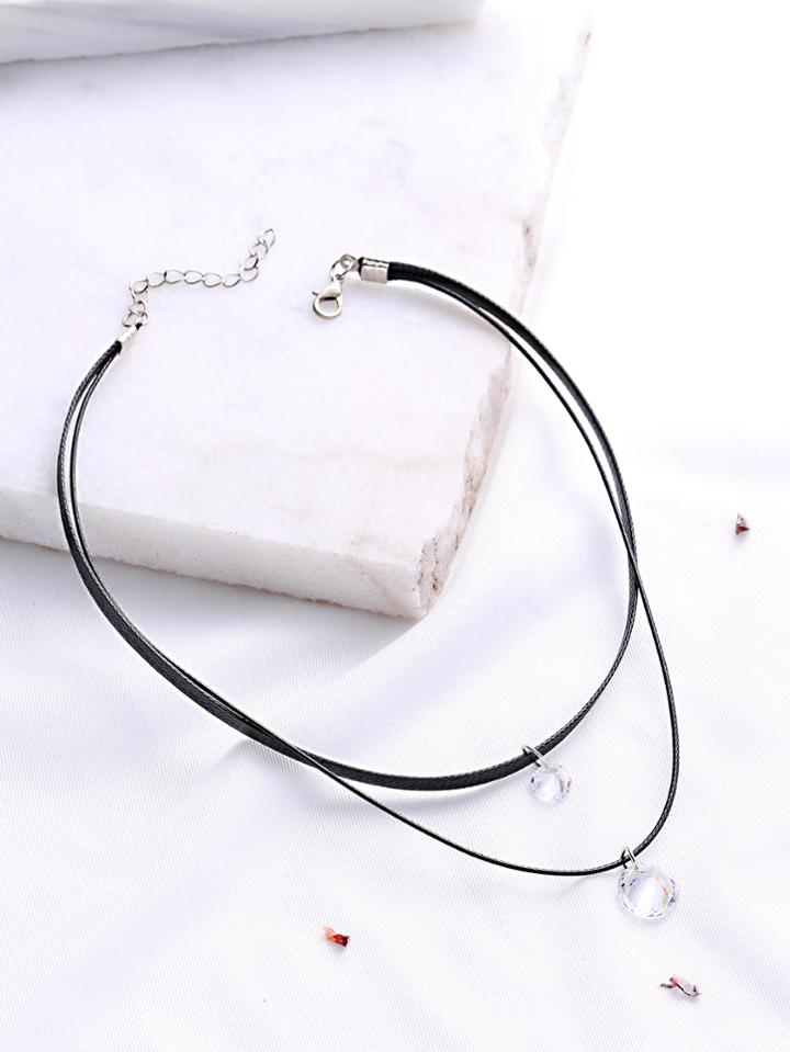 Shein Black Rhinestone Double Layered Choker