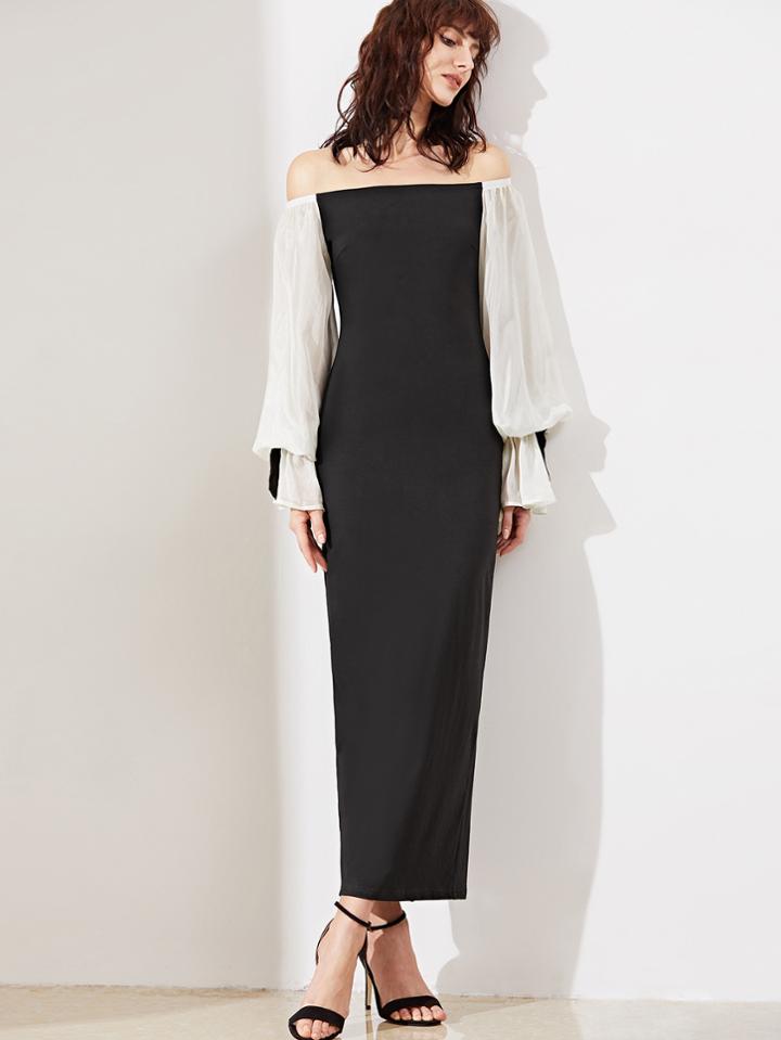 Shein Contrast Bishop Sleeve Off Shoulder Dress