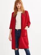 Shein Red Self Tie Contrast Binding Collarless Coat