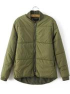 Shein Army Green Zipper Up High Low Padded Jacket
