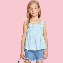 Shein Girls Ruffle Neck Polka Dot Smock Top